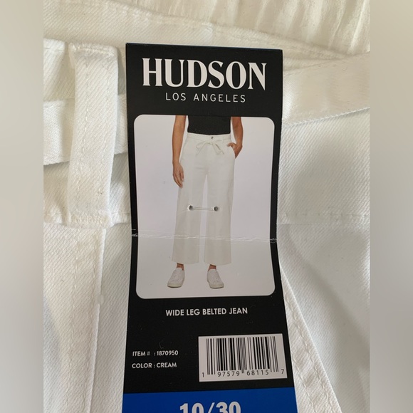 Hudson Los Angeles Cream Wide-Leg Belted Jeans - Picture 4 of 16